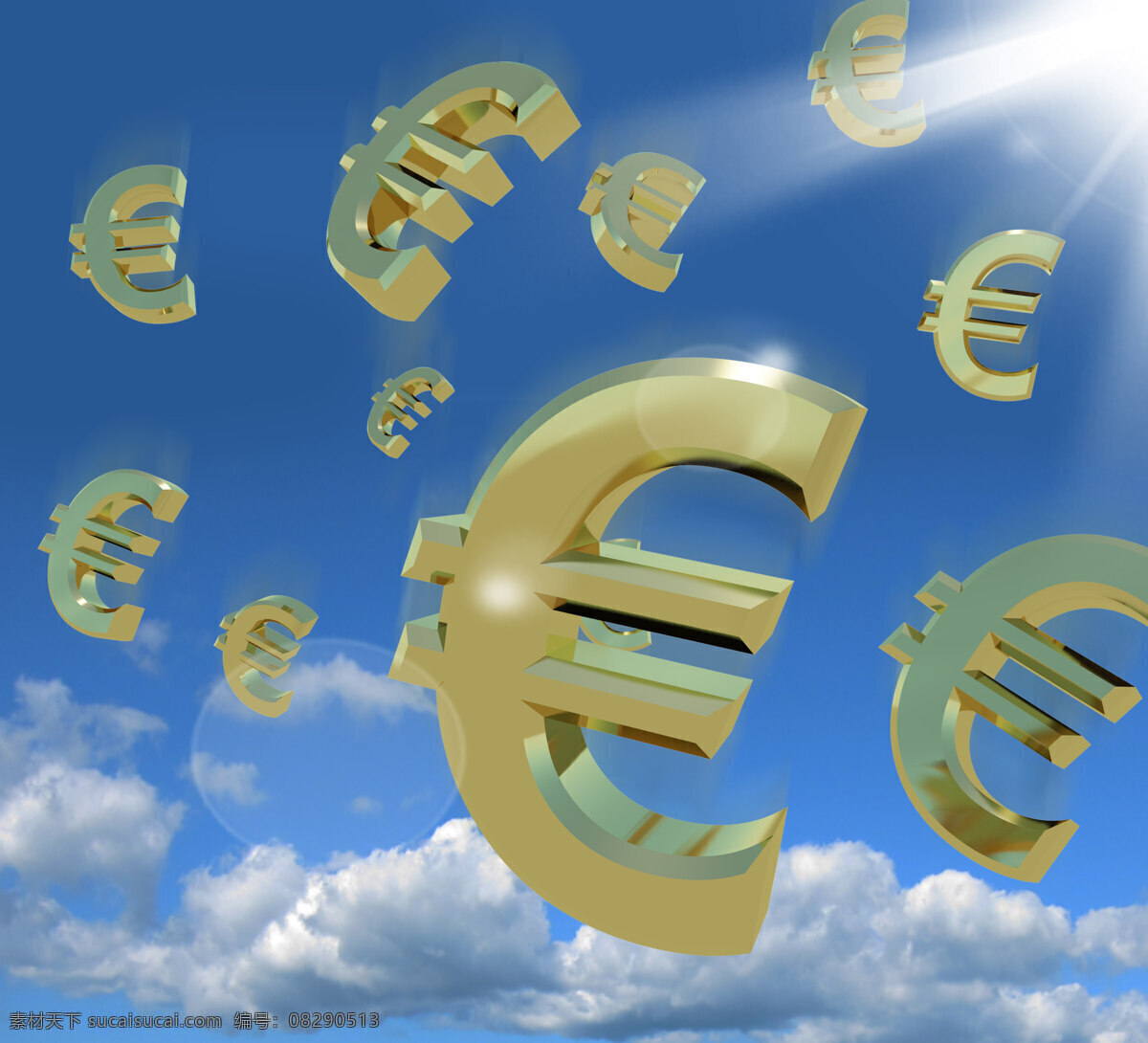 欧元 符号 天上 掉 下来 作为 财富 象征 商务金融