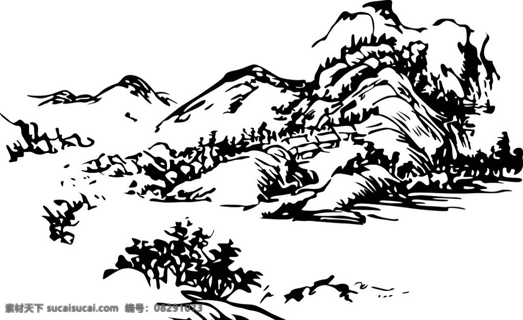 山矢量线条图 ai山 山水风景 源文件 茶叶包装素材 包装素材