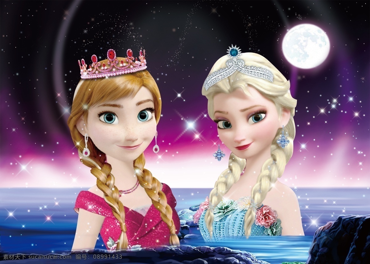冰雪奇缘梦幻 冰雪奇缘 安娜与爱莎 卡通奇幻背景 可爱卡通人物 梦幻背景 动漫动画 动漫人物