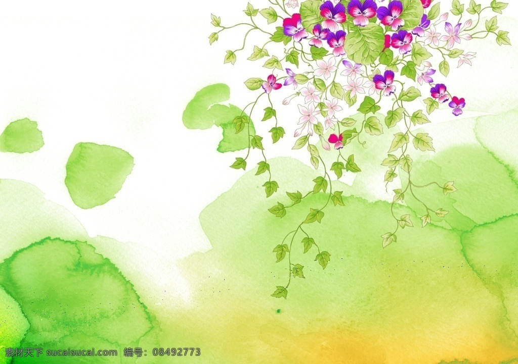 手绘 抽象 吊篮 绿色 泼墨 背景 模版下载 水彩 花纹 分层 广告