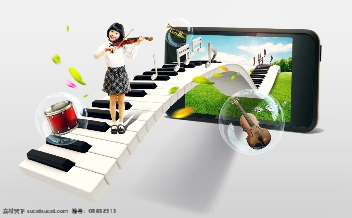 女孩 音乐教育 矢量图 现代科技