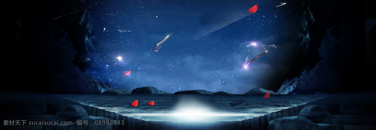 浪漫 星空 烟花 背景 唯美 梦幻 夜空 海报 广告