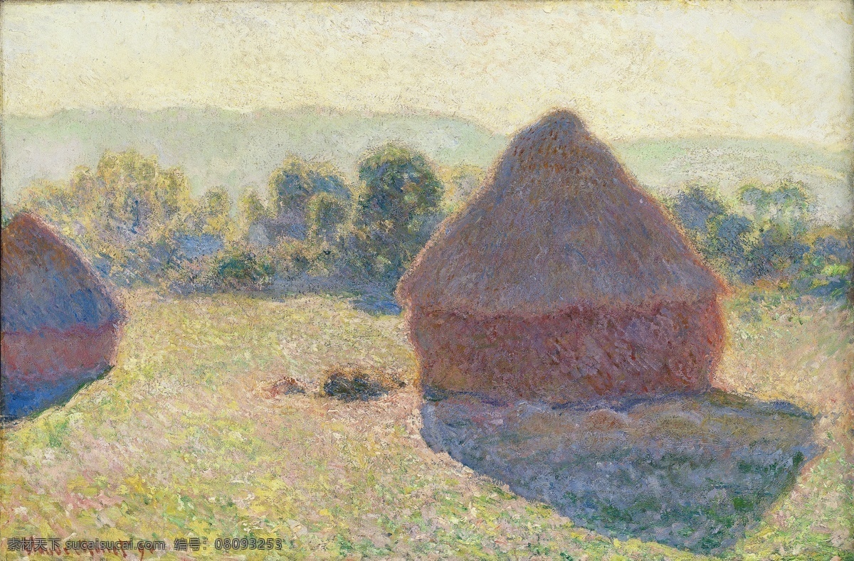 风景 建筑 田园 植物 水景 印象 画派 写实主义 油画 装饰画 midday sunlight the in haystacks 装饰素材