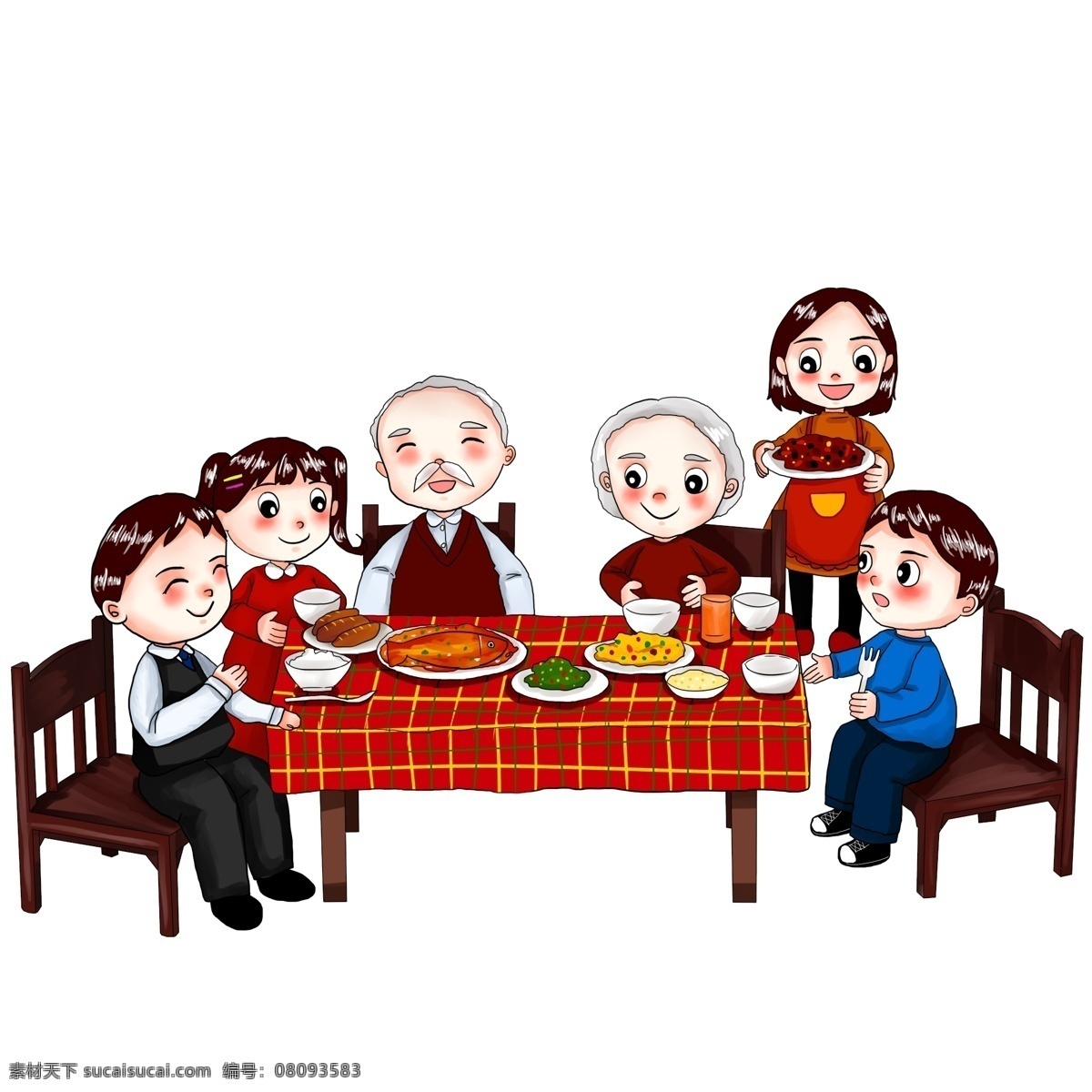 年夜饭 家人 过年 春节 父母 团圆 聚餐 吃饭 聚会 手绘 卡通 人物 卡通人物 家庭聚会 亲戚 长辈 家庭聚餐