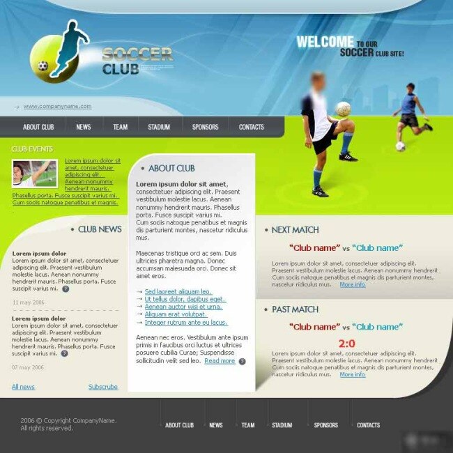 足球 俱乐部 联盟 网页模板 欧美风格 网页素材
