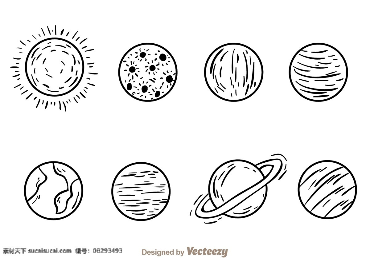 星球设计图 矢量图 黑色 白色
