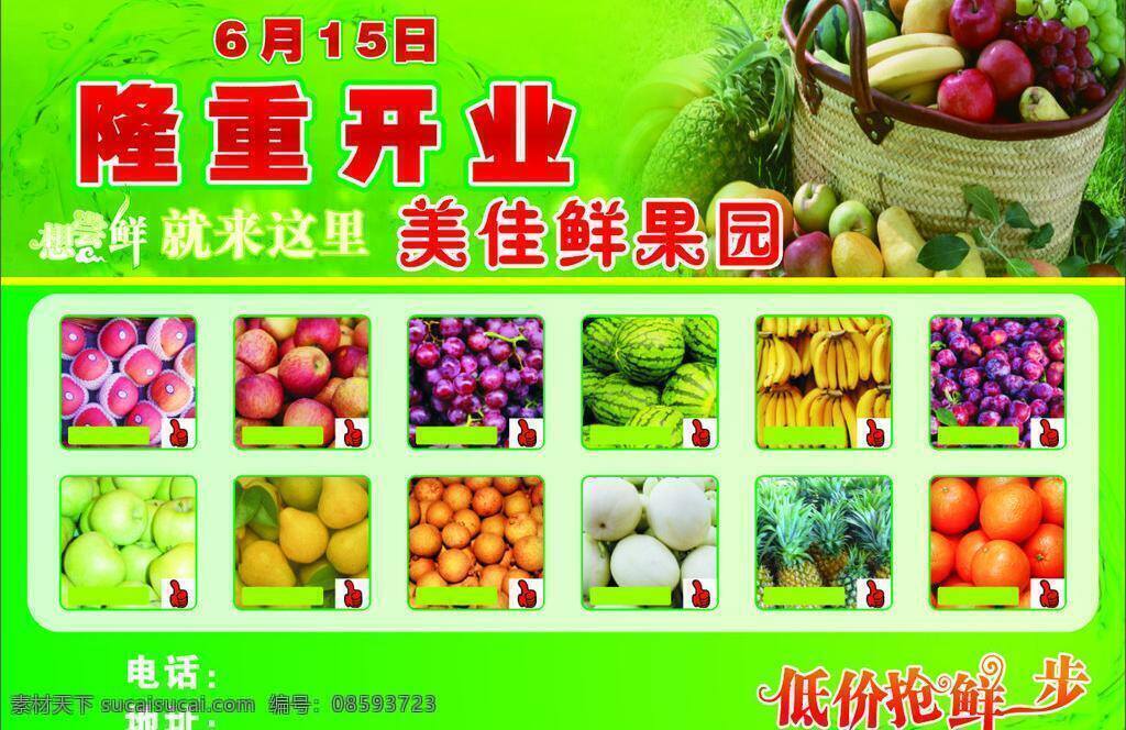 dm宣传单 单页设计 隆重开业 绿色 矢量图 水波 水果 水果宣传单 美 宜 佳 鲜果 园 开业 宣传单 矢量 模板下载 美佳鲜果园 日常生活