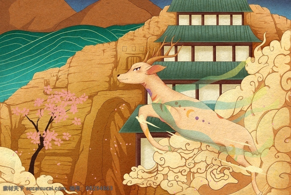 敦煌 飞天 插画 中国风插画 飞天图 敦煌插画 国潮白描 渐变 壁画 仙女 飞天仙女 国潮风