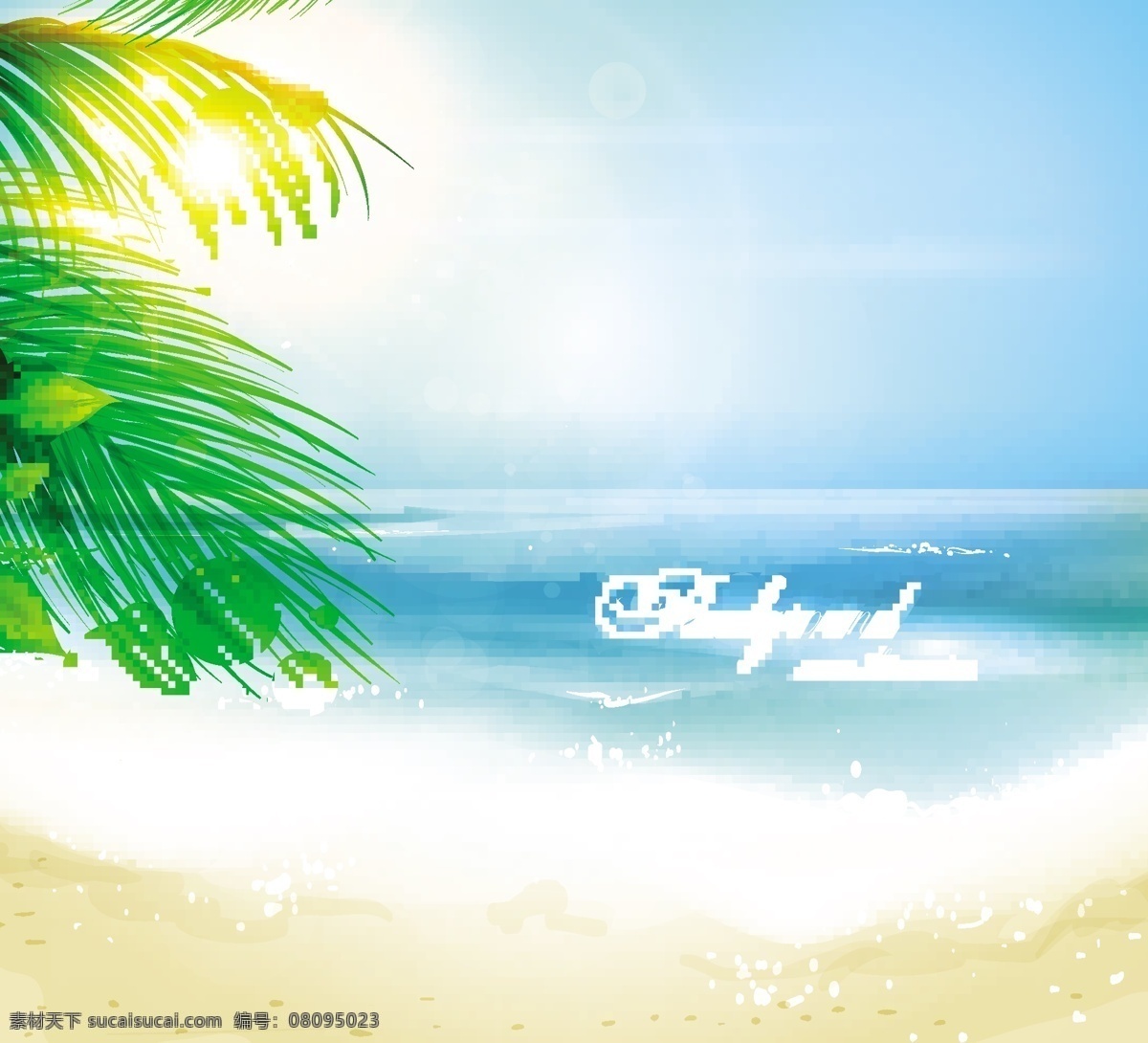 夏日 沙滩 海洋 风景 海滩 椰子树 蓝天 夏季 夏天 风光 时尚 梦幻 背景 底纹 矢量 底纹背景 底纹边框