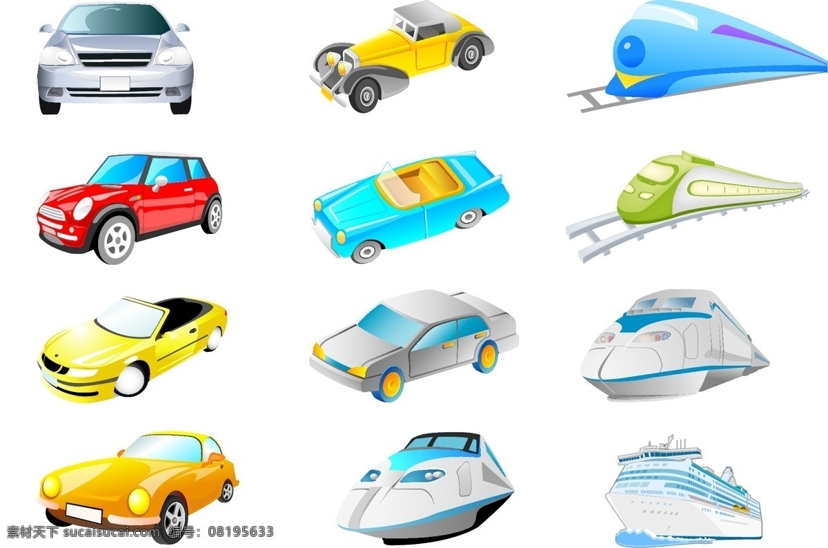 经典 交通工具 矢量 火车 轮船 汽车 矢量素材 矢量图 其他矢量图