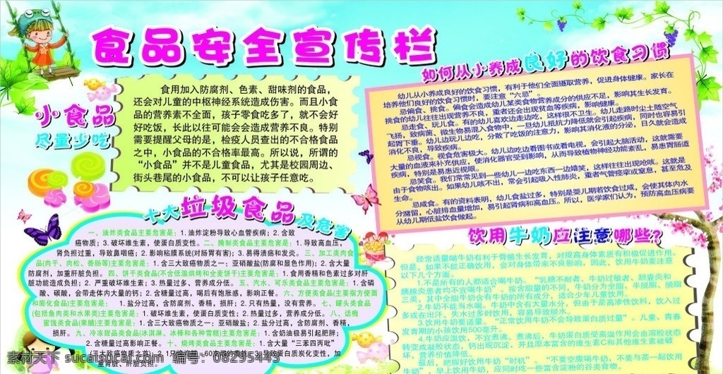 食品安全 幼儿园 宣传栏 十大 垃圾 食品 危害 食品安全展板 展板模板 矢量