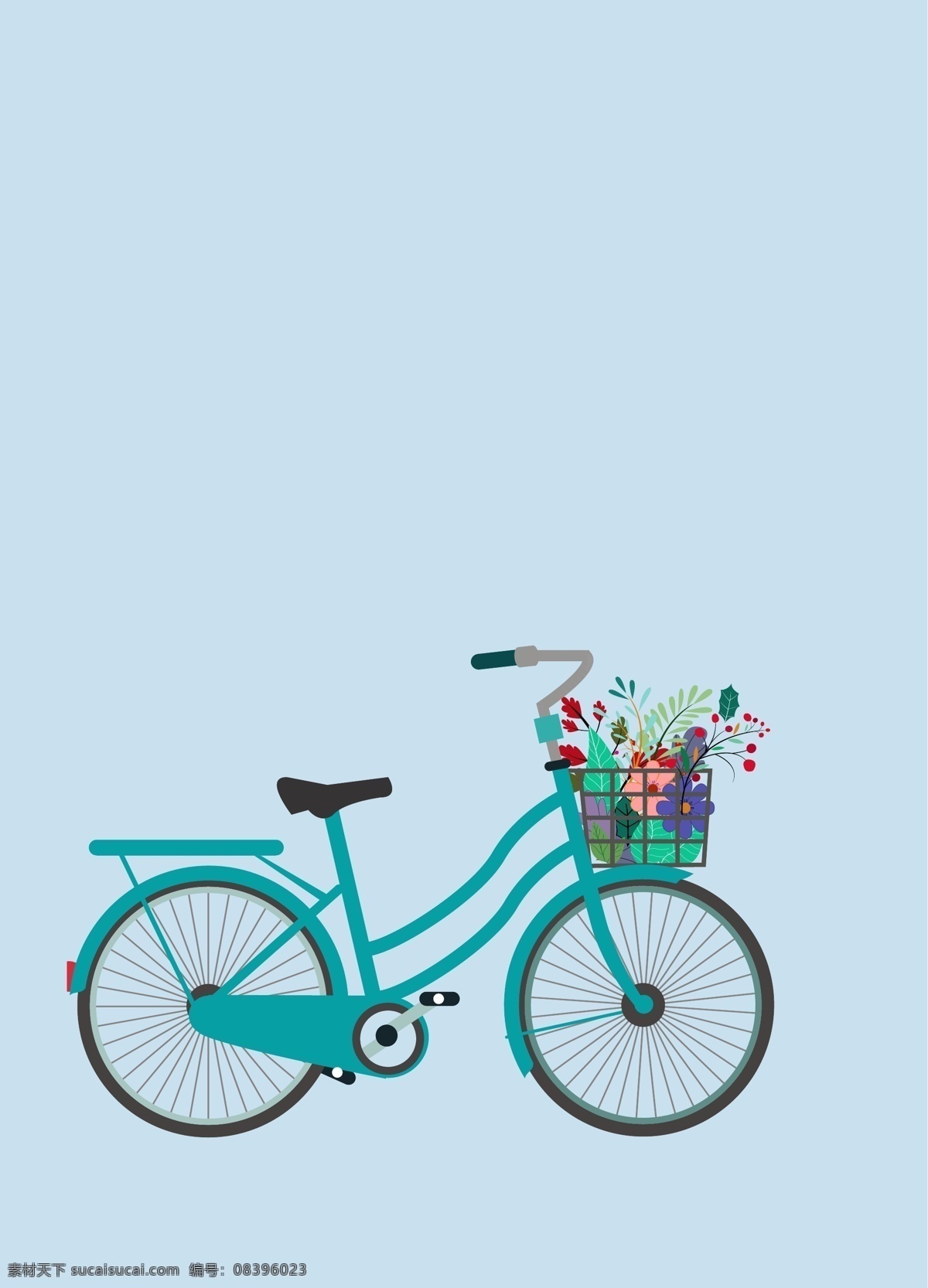 自行车 插画 花 鲜花 矢量图 树叶 插图 ai矢量