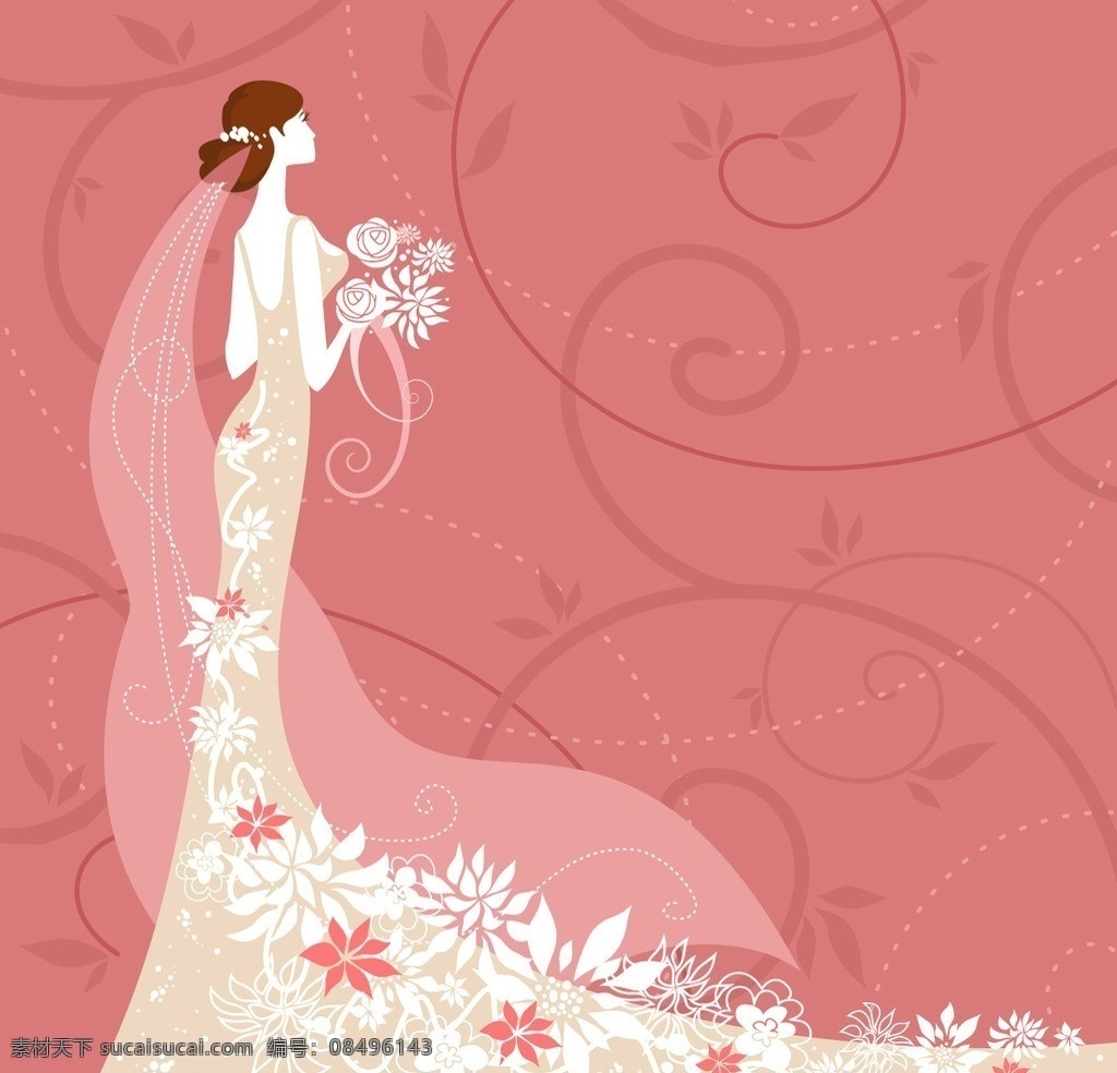 幸福的女人 婚纱 玫瑰 女孩 仰望 幸福 花纹 红色 粉红 美女 长裙 漂亮