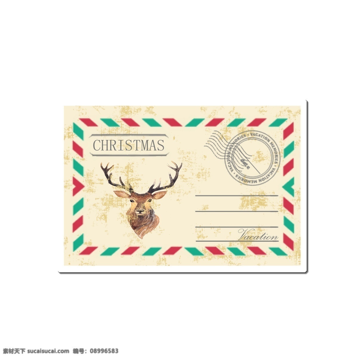 圣诞节 复古 邮票 小 贴纸 复古邮票 文艺 鹿头 邮票贴纸