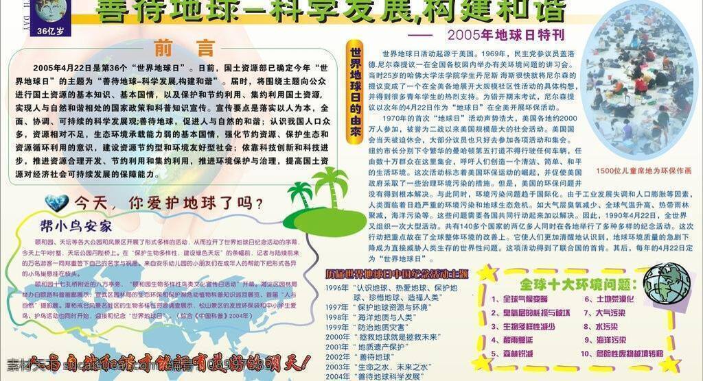 保护地球 保护环境 其他设计 校园文化设计 学校展板 善待地球 世界 地球日 由来 全球 十大 环境 问题 矢量 其他展板设计
