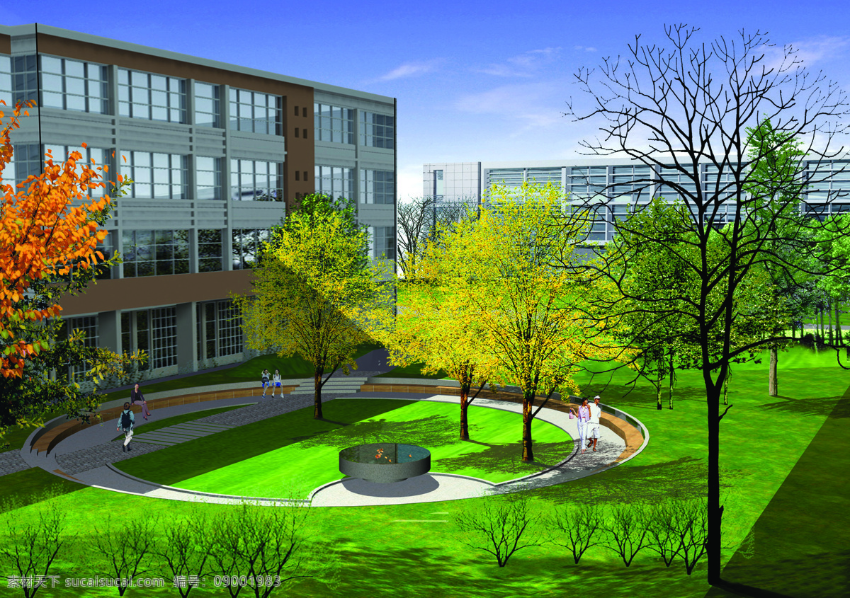 山东 轻工学院 新 校区 材料 学院 花园 效果图 设计素材 公共建筑 建筑设计 建筑装饰 黑色