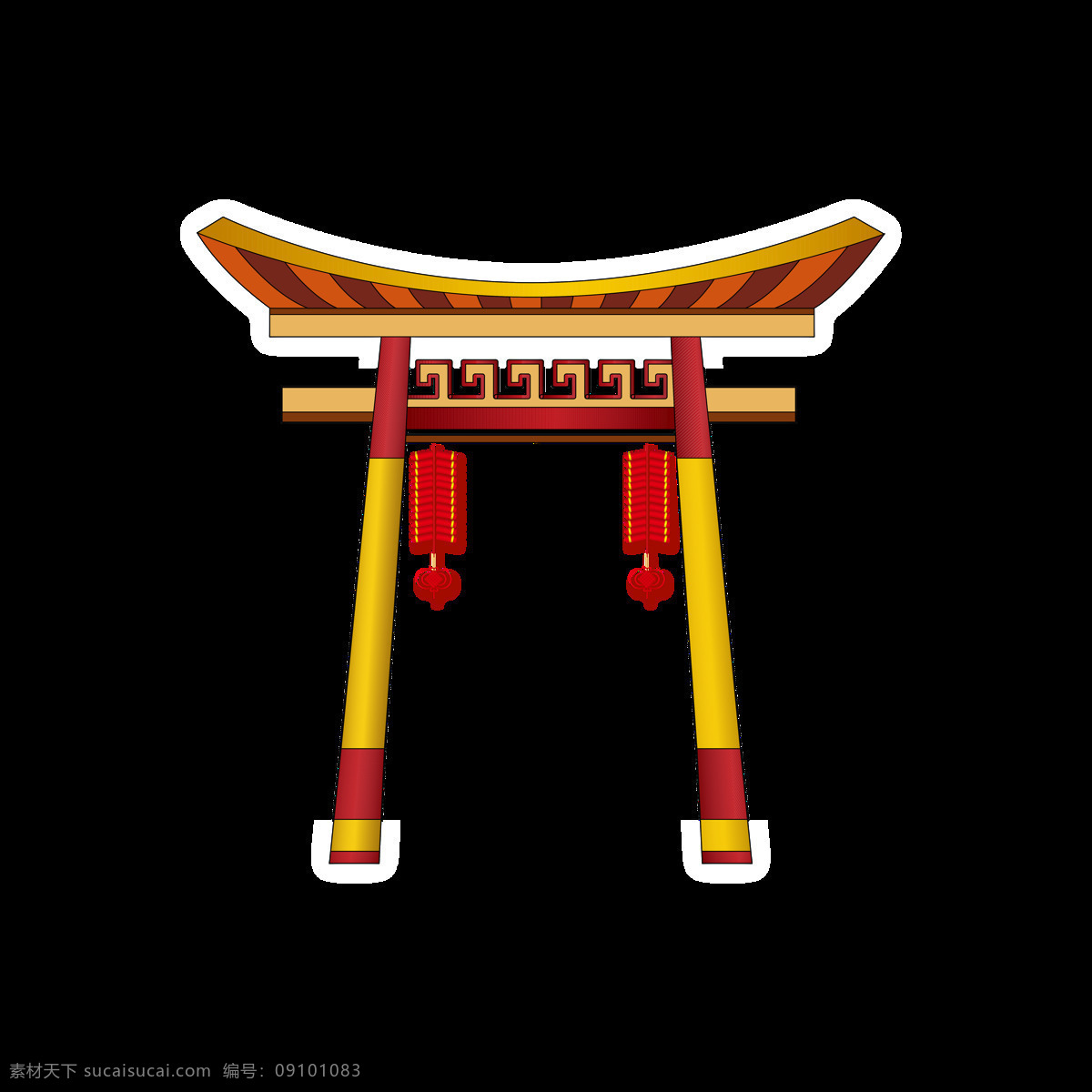 扁平 手绘 大门 中国风 古典风 灯笼