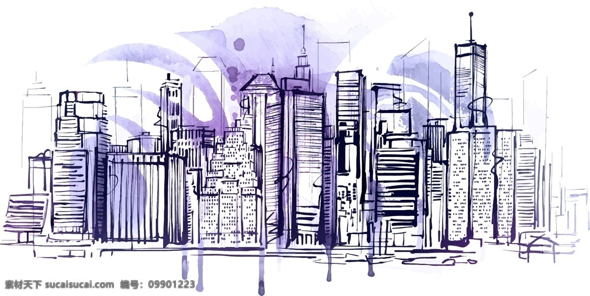香港 城市 水彩 简 笔画 矢量图 香港城市 水彩简笔画 城市建筑 水彩画 矢量素材 简笔画