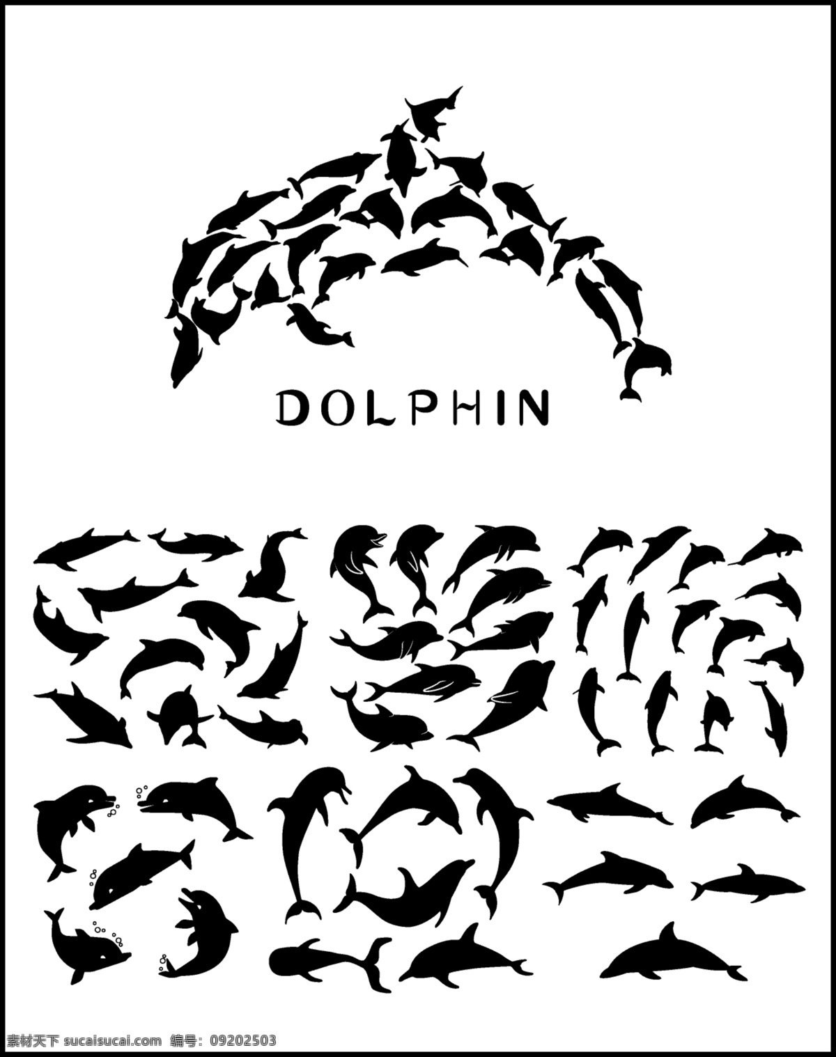 各种 海豚 造型 剪影 矢量 元素 跳跃 海洋 哺乳动物 鱼类 鱼 海鱼 豚 dolphin 生物世界 野生动物