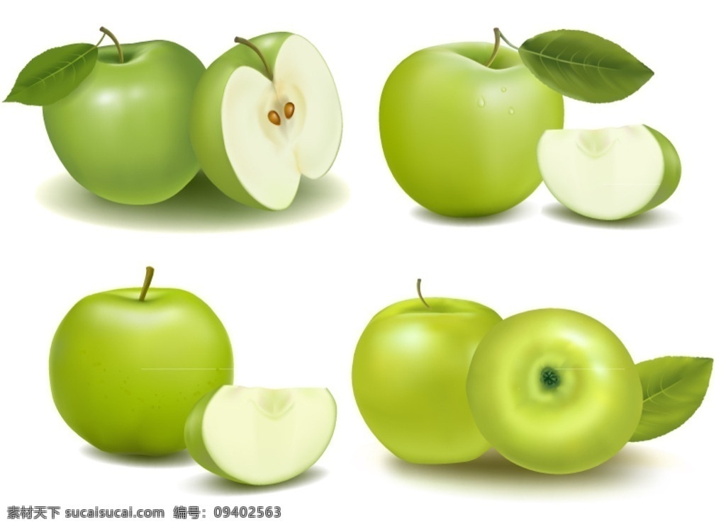 款 新鲜 青苹果 矢量 4款新鲜苹果 青苹果超高清 多个角度苹果 绿色苹果素材 ai格式苹果 生活百科 餐饮美食