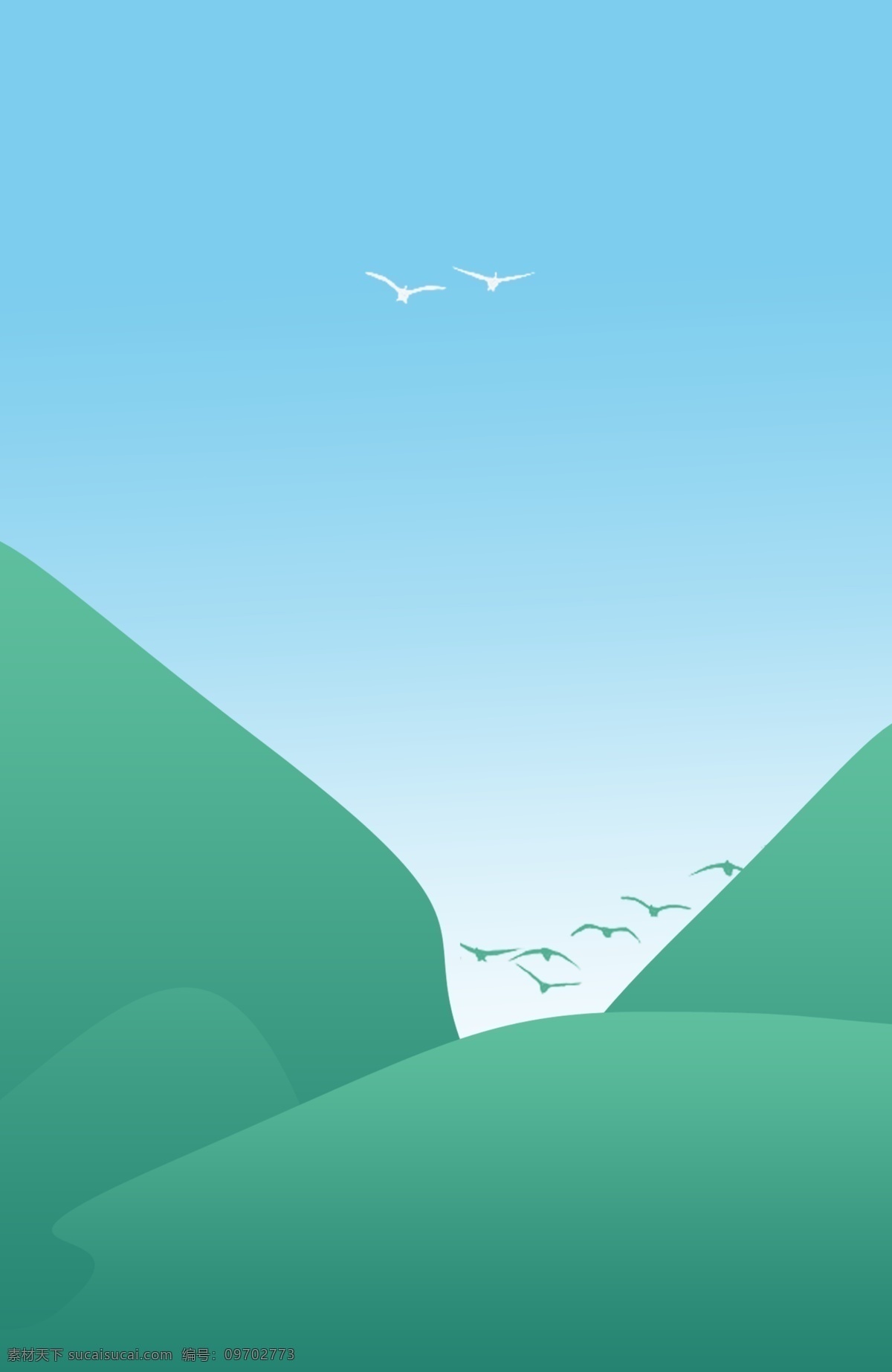 春天 你好 唯美 清新 风景 插画 背景 蓝天白云 春天背景 温馨背景 唯美背景 山峰背景 绿草地背景 创意背景