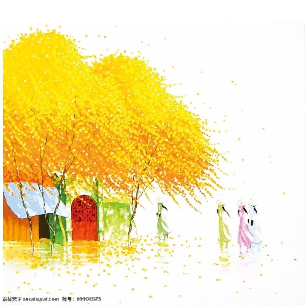韩版 油画树 树 韩版树 少女颜色 房子 泰国油画树木 油画人物 唯美 韩版唯美 包装设计 白色