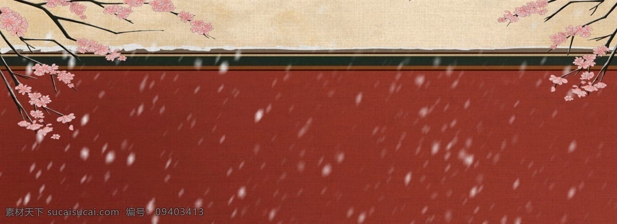 中国 红 故宫 风格 banner 背景 红色 宫墙 花 雪
