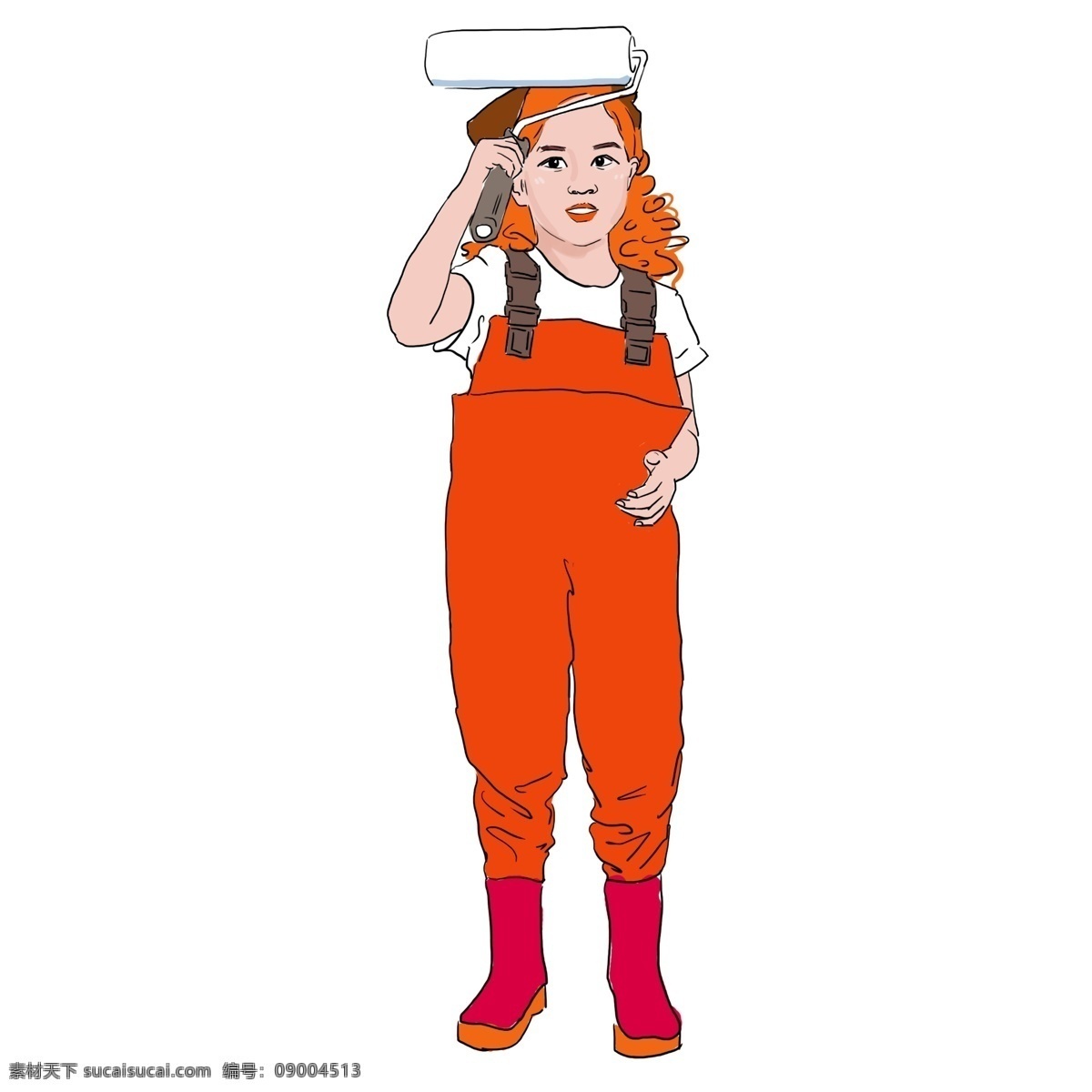 橘 色 欧美 风 粉刷 工人 家装节 黄色 橘色 装修 家具 工作 卡通 手绘 正能量 努力 装饰 可爱 快乐 女性