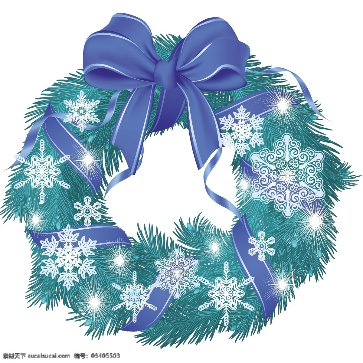 圣诞 花环 装饰 冰冷 蓝色 丝带 蝴蝶结 雪花 矢量 矢量图 日常生活