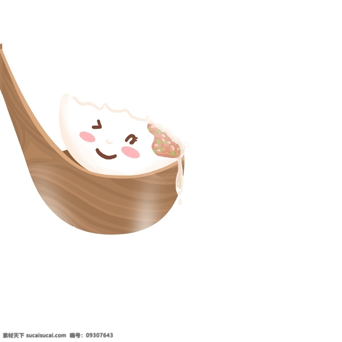 勺子 上 热气腾腾 饺子 卡通 可爱 表情 插画 热气 冬至 木勺