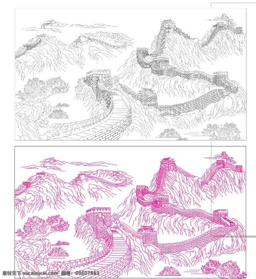 万里长城 金色山河 山水 山水画 山水背景 电视背景 沙发背景 金色山水 金色山水画 松树 流水 日出 艺术玻璃