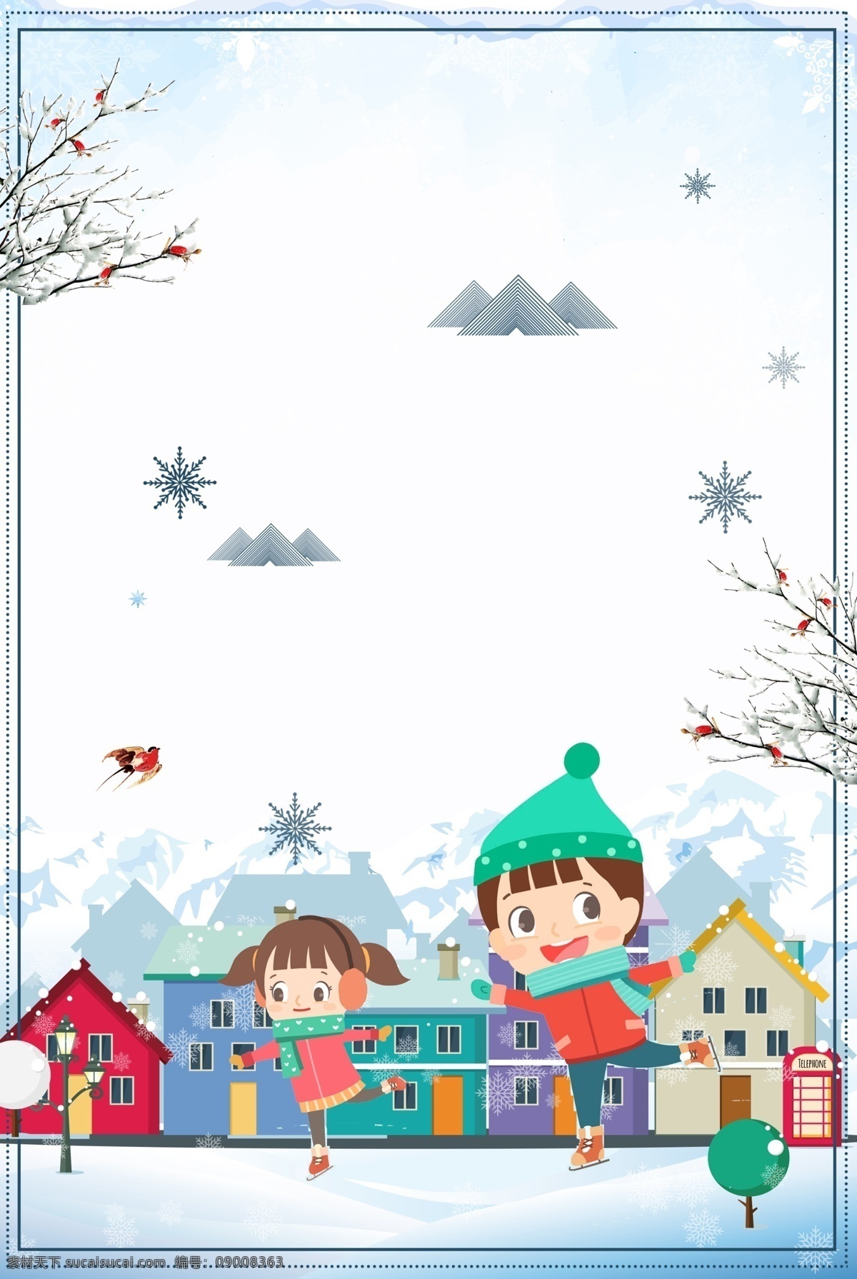 冬季 校园 雪山 背景 雪花 建筑 冬天 滑雪 儿童 树枝 冬季背景