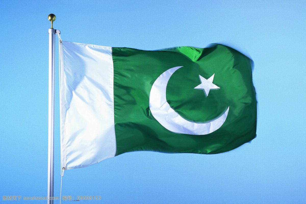 巴基斯坦国旗 巴基斯坦 国旗 旗帜 飘扬 旗杆 天空 文化艺术 摄影图库