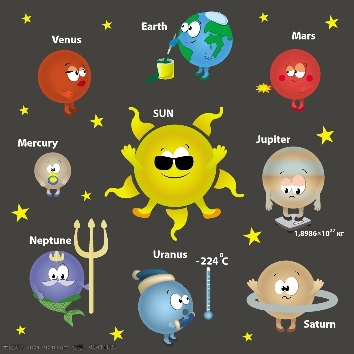 卡通星球 卡通 星球 行星 太阳 火星 地球 水星快乐 动漫动画