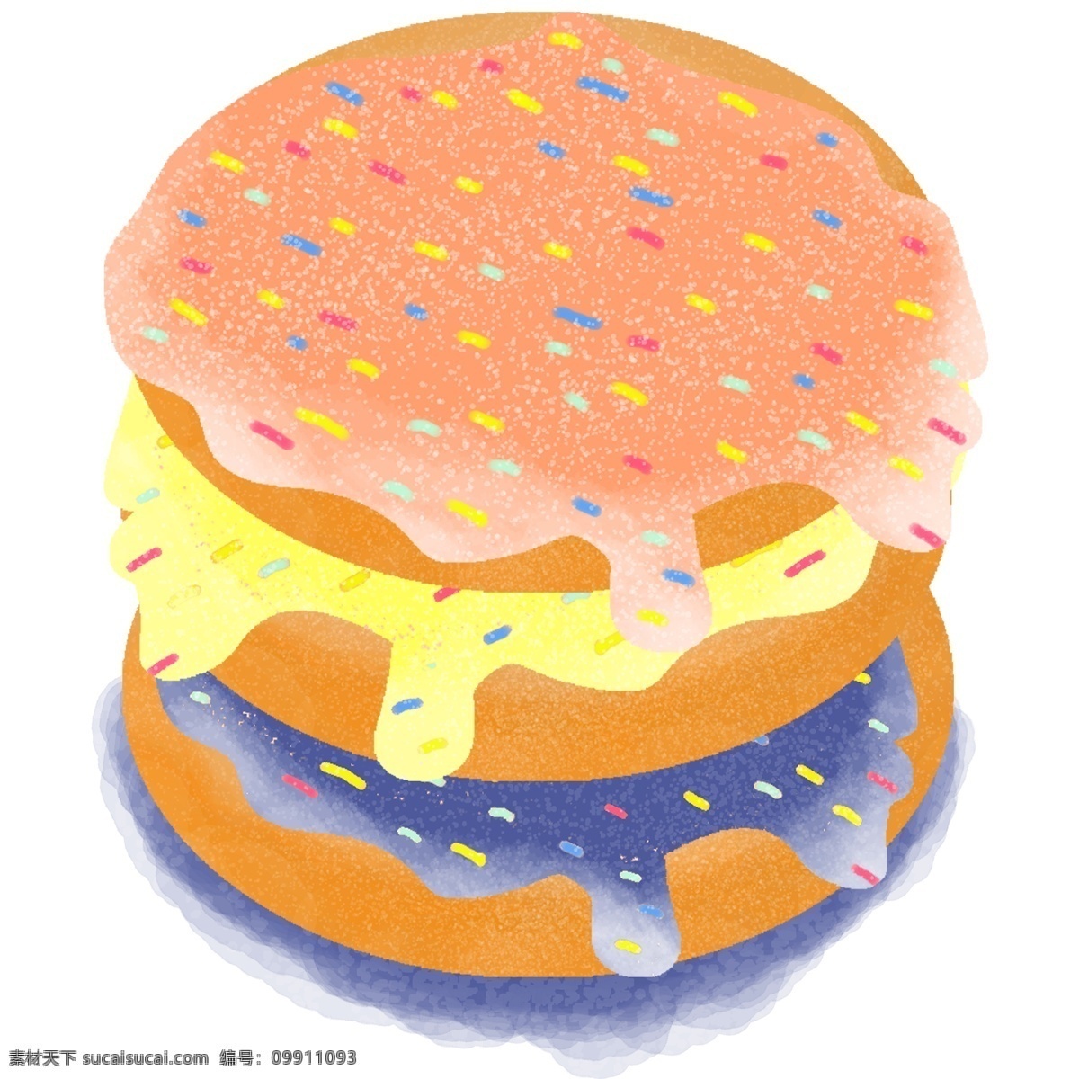 创意 一个 美味 汉堡 卡通 手绘 插画 美食 快餐