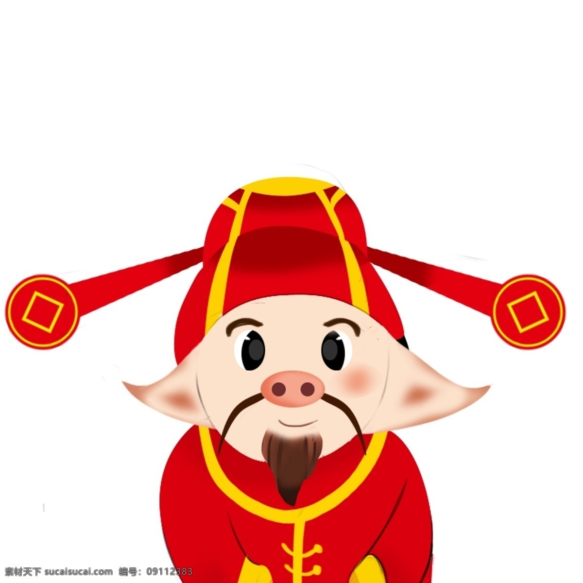 小 猪 财神爷 卡通 手绘 中国风 喜庆 春节 过年 插画 小猪 新年 猪年 2019年 小猪形象 猪年形象 大年初二