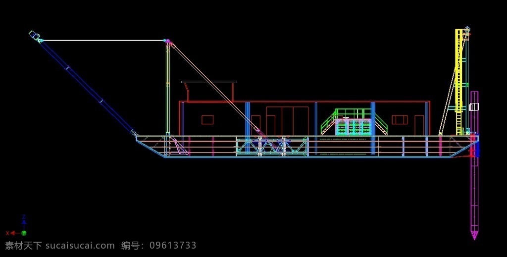 河道疏浚船舶 dwg 黑色