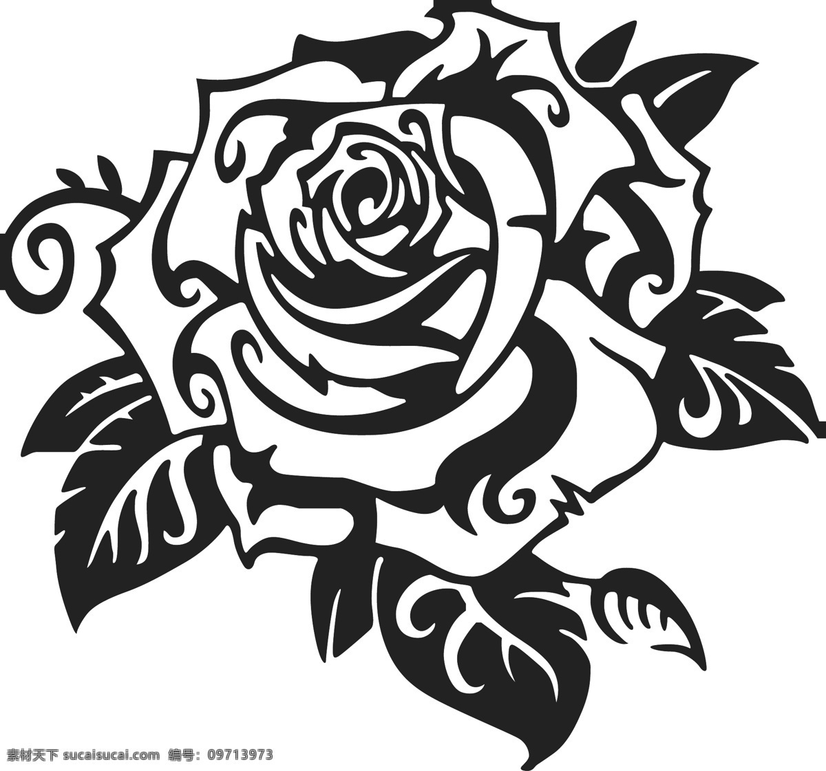 花卉线稿 玫瑰花 矢量图 纹身 剪纸 黑色