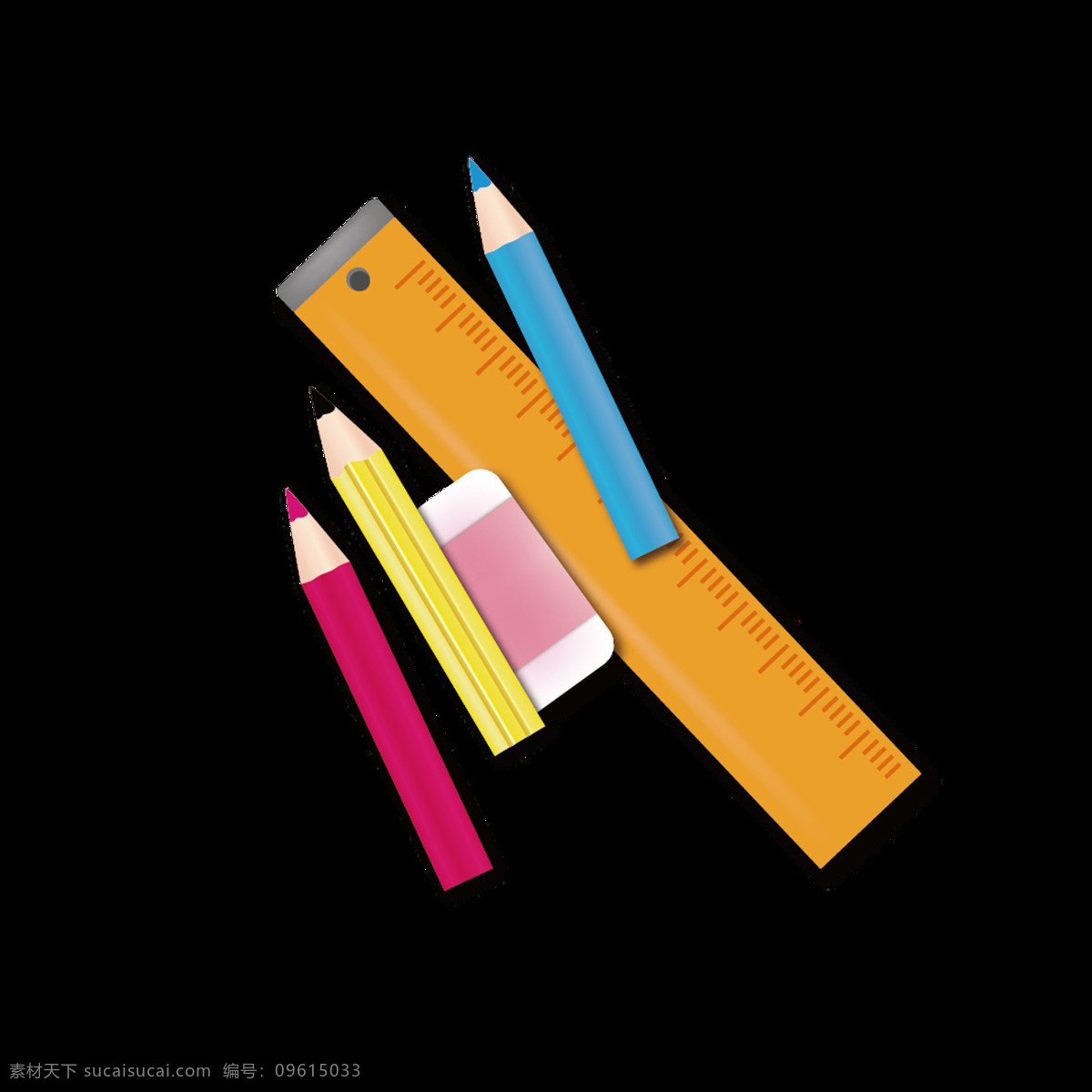 彩色 铅笔 尺子 元素 橡皮 学习用具 免扣 透明元素
