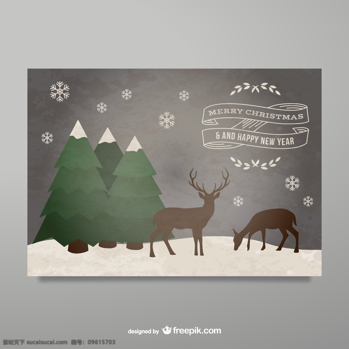 雪地 驯鹿 圣诞贺卡 矢量 雪地驯鹿插画 驯鹿圣诞贺卡 卡通麋鹿插画 圣诞树圣诞节 雪花驯鹿贺卡 节日新年圣诞 背景 文化艺术 节日庆祝
