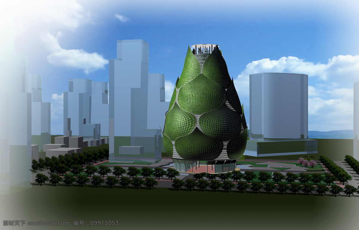 生态 建筑 环境设计 建筑设计 建筑外观 建筑效果图 鸟瞰图 绿色覆盖 底层架空 家居装饰素材