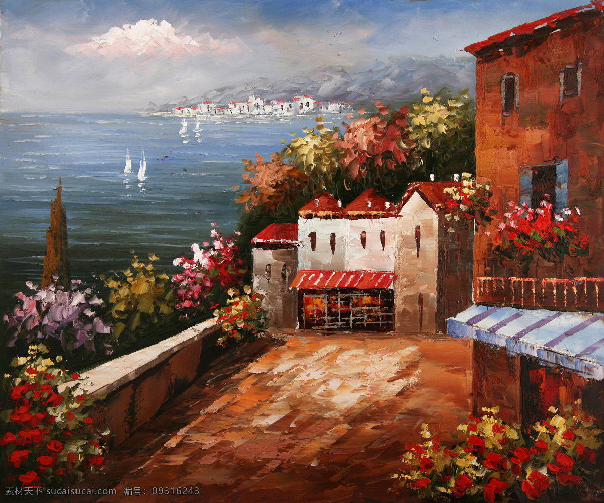 地中海油画 地中海 手绘油画 风景 油画 欧式 风景油画 绘画书法 文化艺术