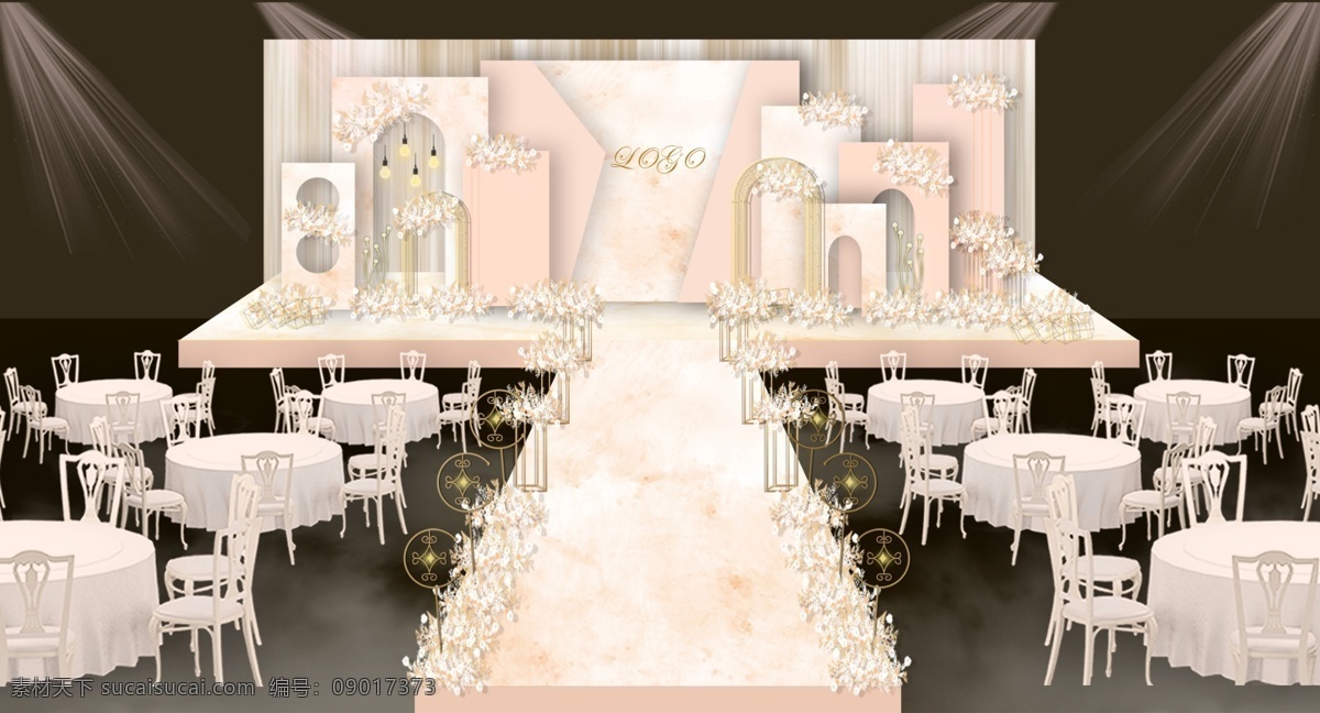 香槟 粉 婚礼 效果图 香槟粉 香槟色 粉色 梦幻 浪漫 拱门 桌椅 分层