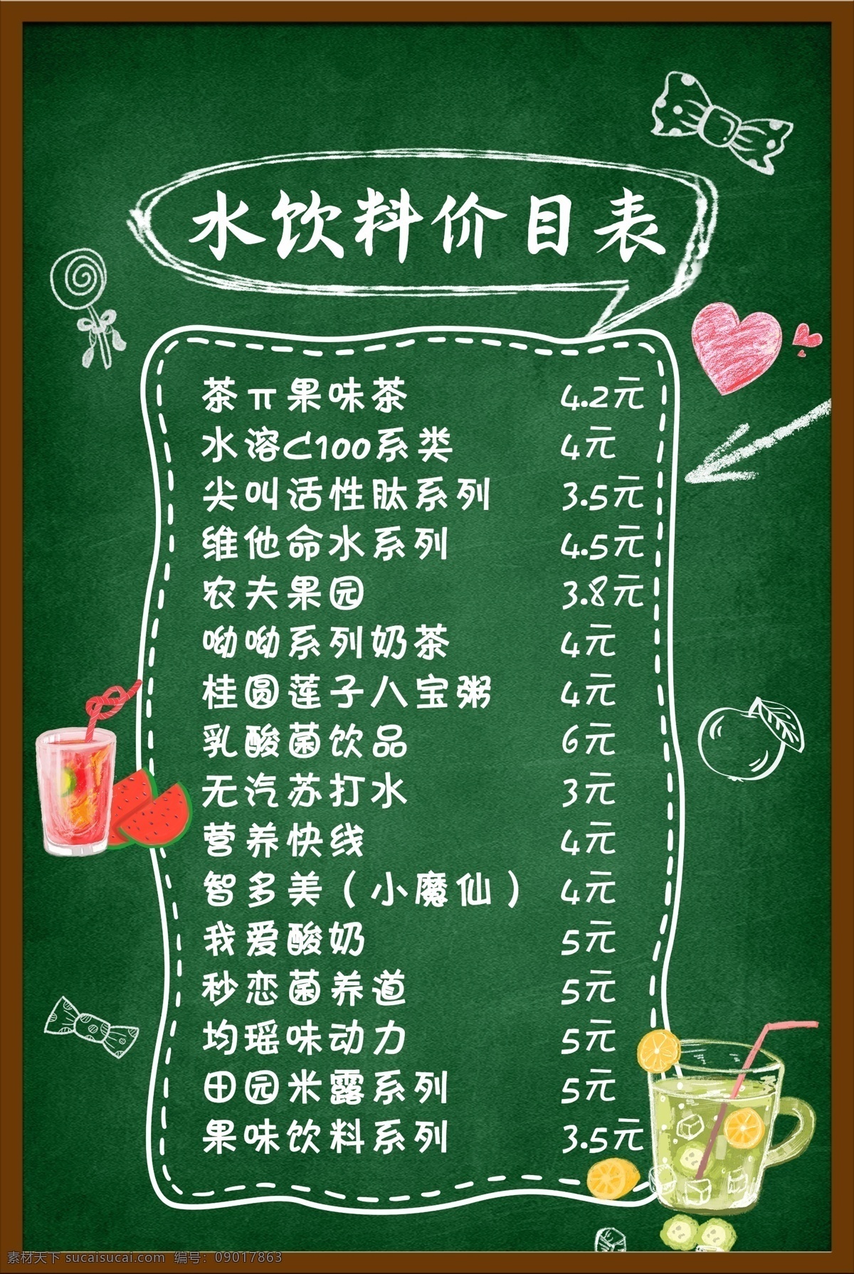 黑板价格表 黑板 价格表 卡通 手绘 饮料
