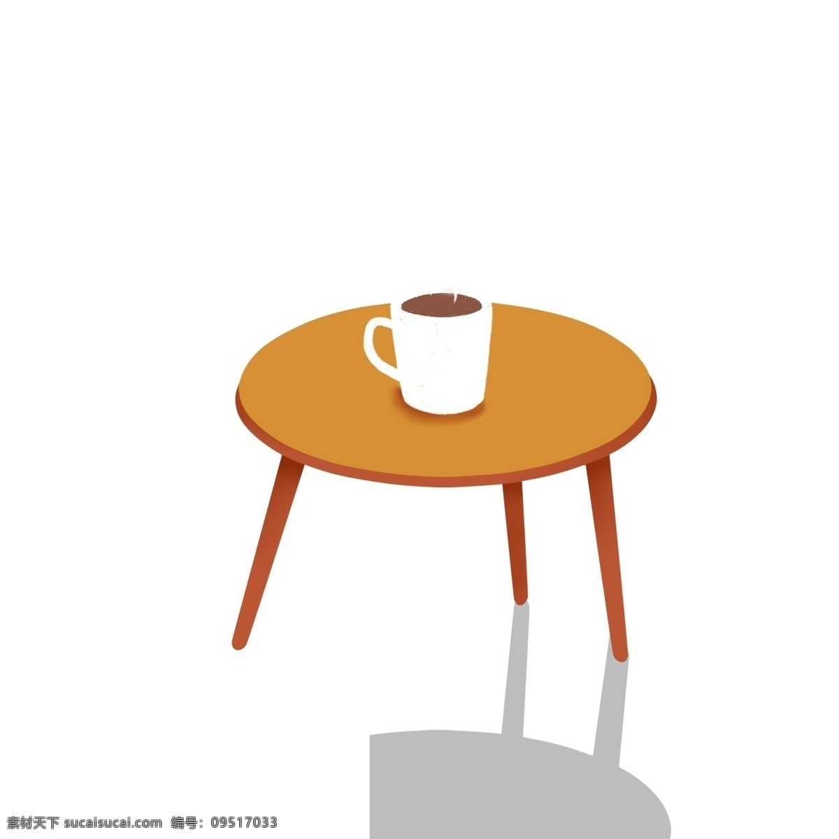 手绘 桌子 上 一杯 咖啡 元素 卡通 插画 茶几 一杯咖啡