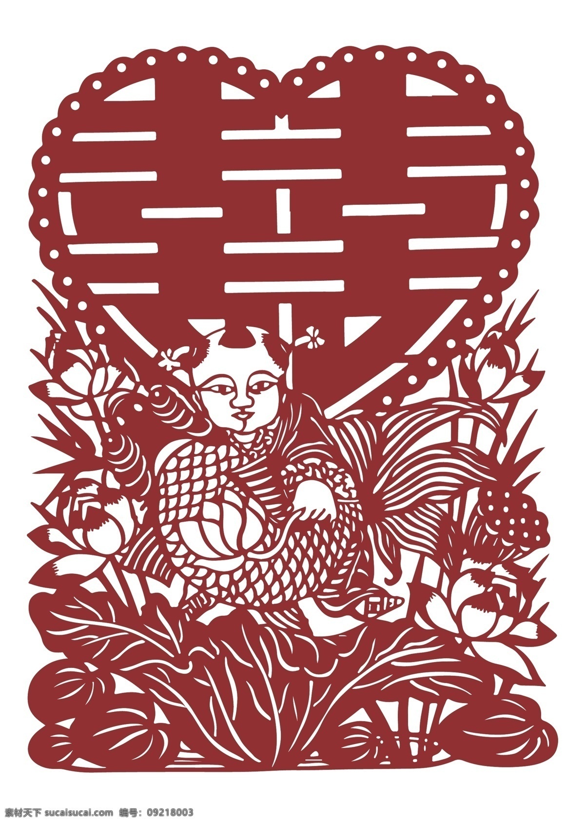剪纸 年画 鱼剪纸 吉祥小孩 荷花剪纸 红色剪纸 荷叶剪纸 双喜剪纸 双喜 中国风 矢量