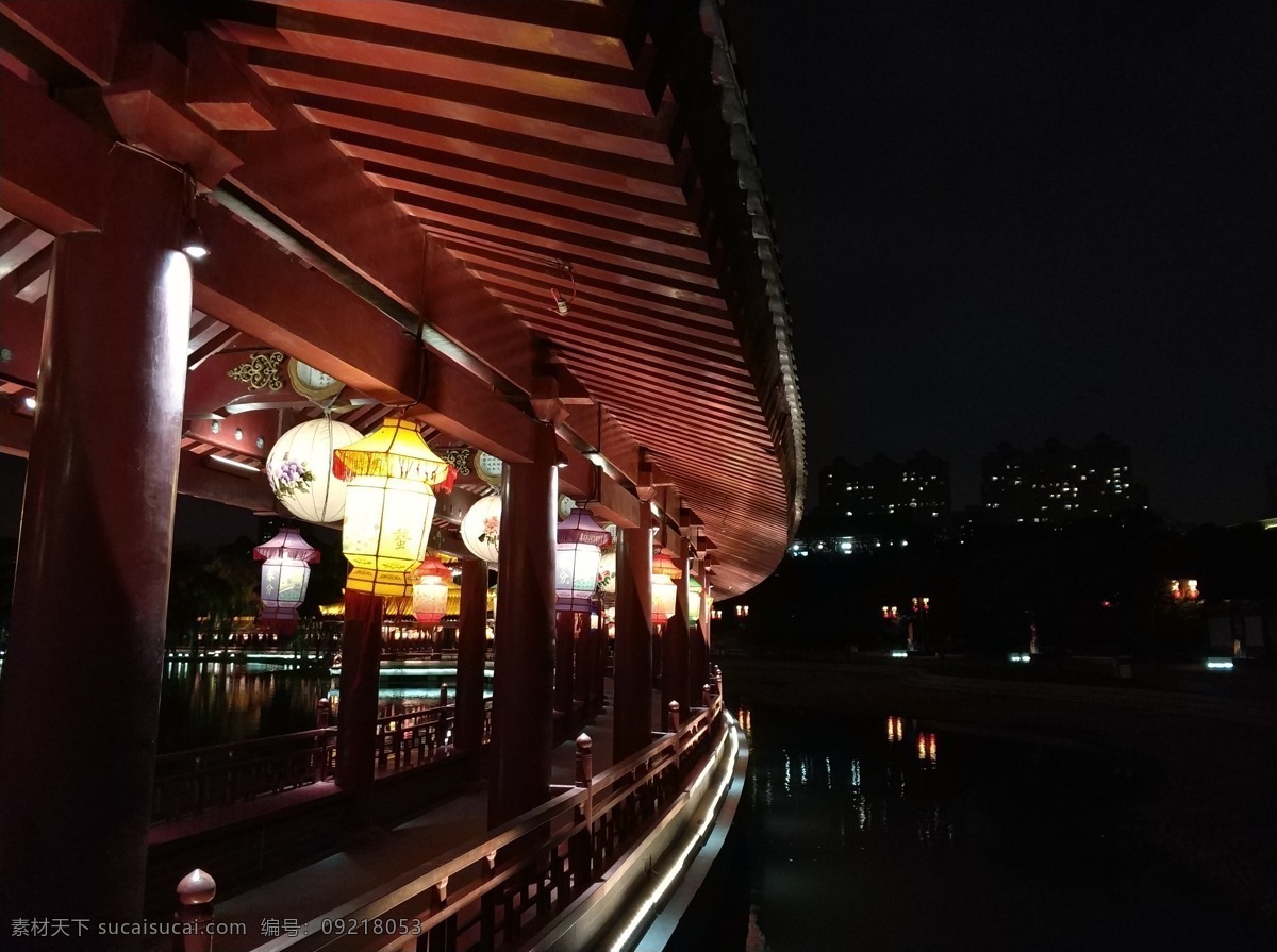 灯笼长廊 西安 长廊 灯笼 夜景 园林 古建筑 旅游摄影 国内旅游