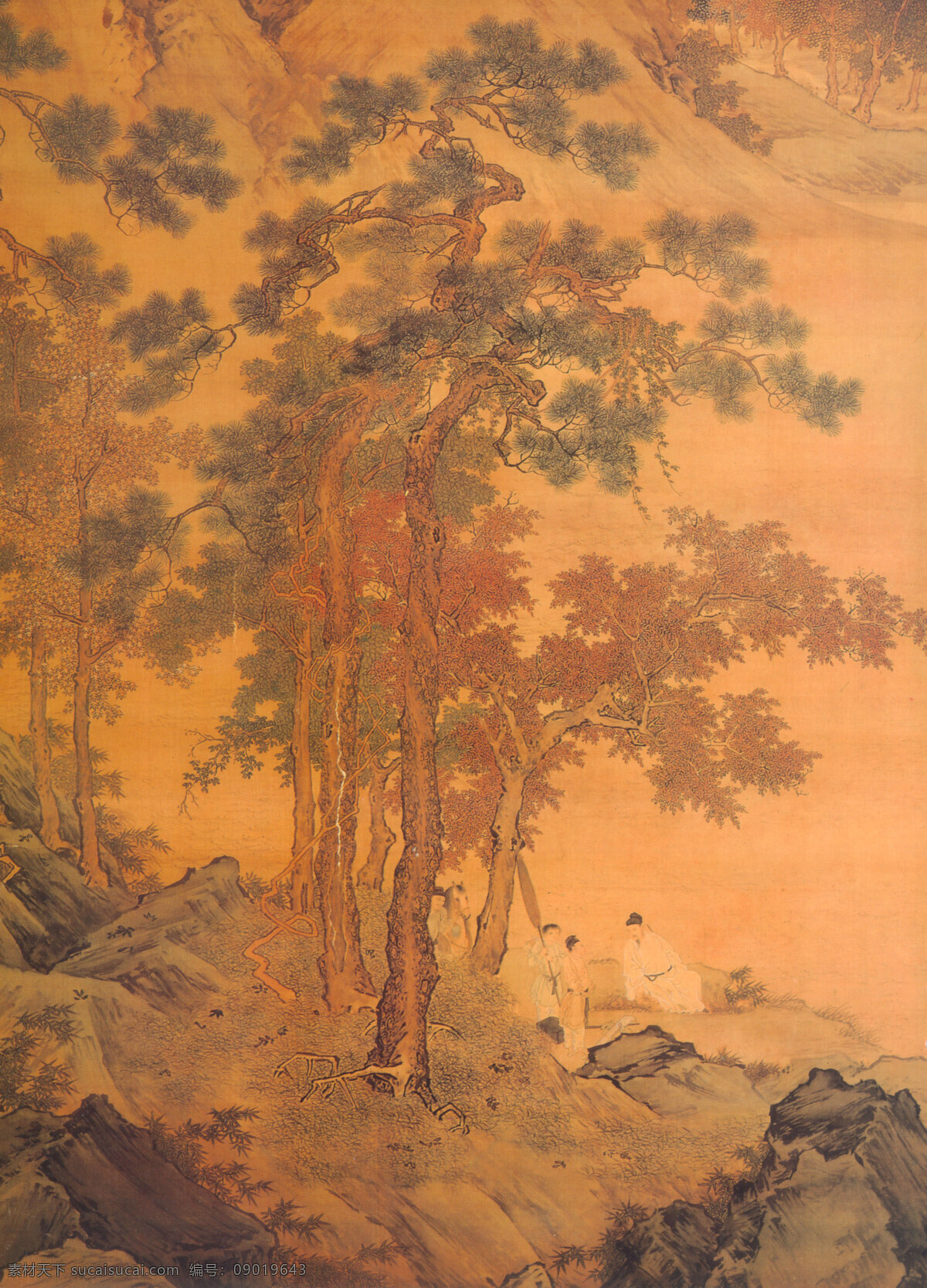 山水画 古典藏画 设计素材 山水名画 书画美术 棕色