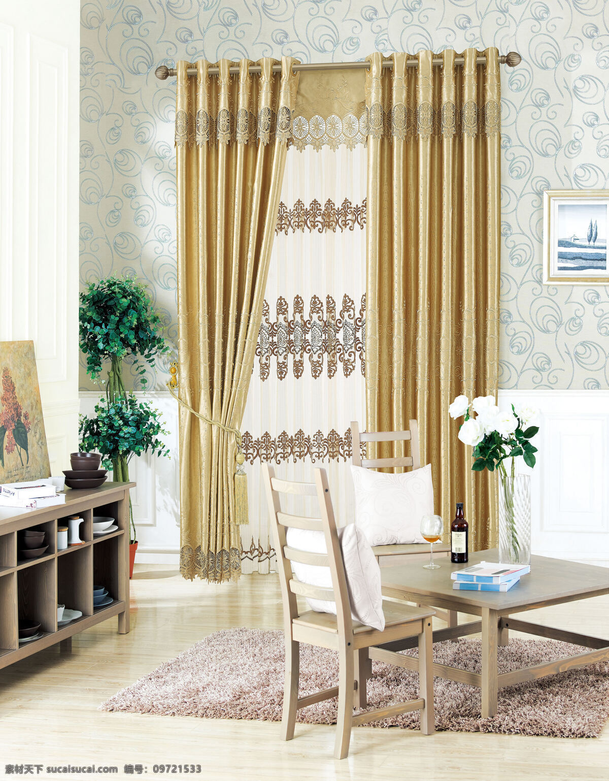 窗帘 欧式 中式 高档 绣花 客厅 遮光 成品窗帘 卧室 落地窗 室内摄影 建筑园林