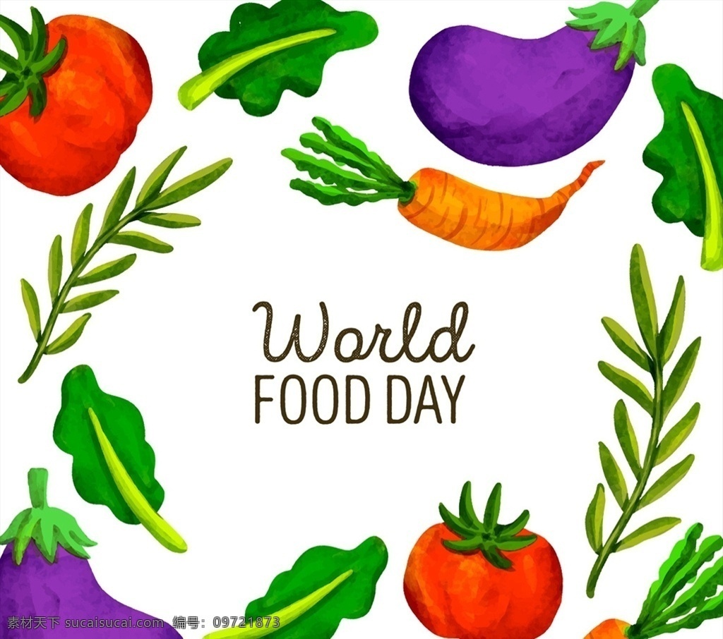 世界 粮食 日 蔬菜 番茄 茄子 胡萝卜 菠菜 彩绘 世界粮食日 矢量 高清图片